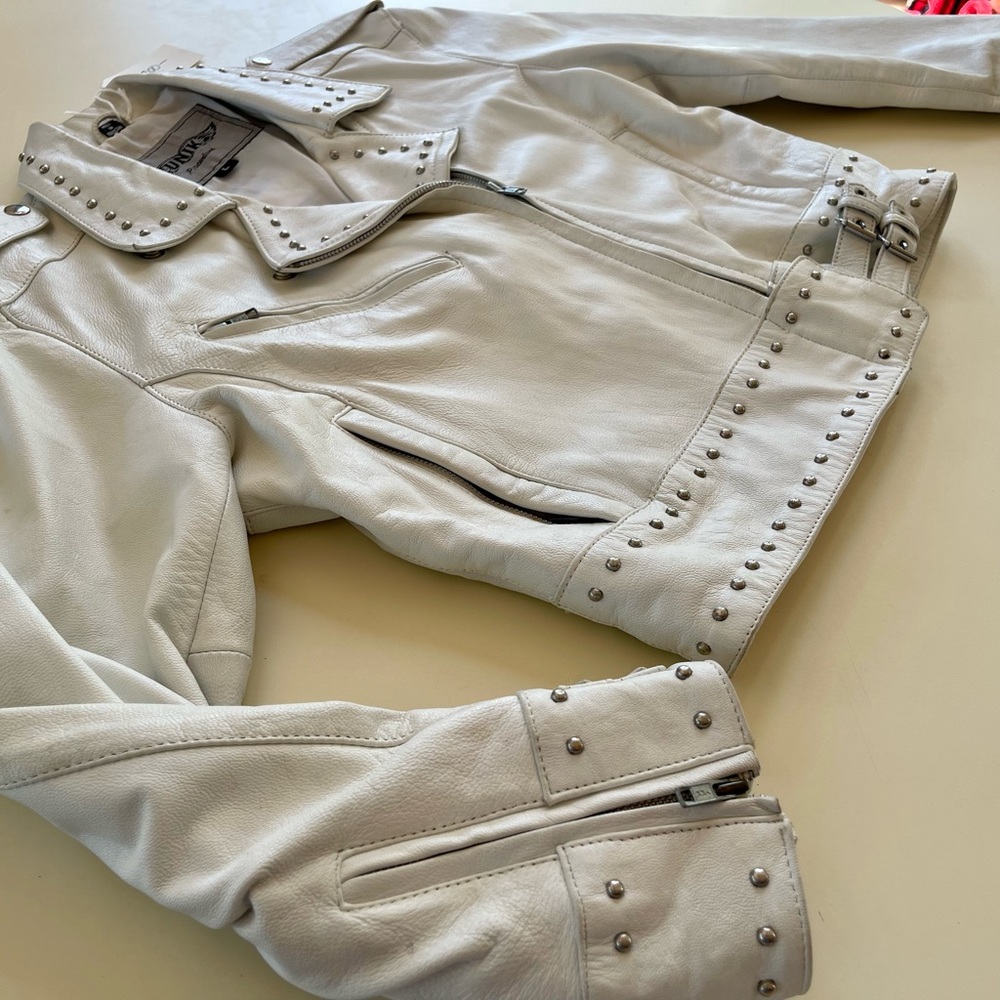 White leather studded jacket